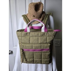 Universal Thread Olive Quilted Mini Paxton Backpack Pink Accents Minimalist